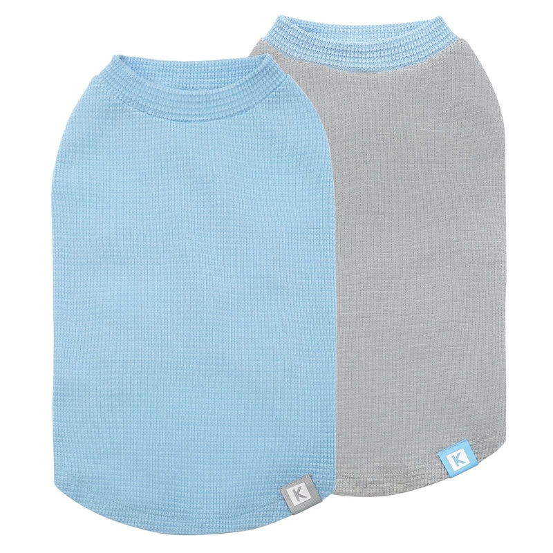 KYEESE 2Pack Dog Shirts Waffle for Small Dogs Stretchy Dog T-Shirts Lightweight Dog Tank Top Sleeveless Dog Vest Breathable, Large, Blue+Grey Large (12-18lbs) 3# 2Pack(Blue+Grey)
