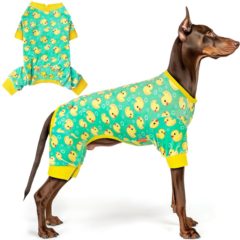 KYEESE Dog Pajamas Yellow Ducks Dog Onesie Dog Coat Dog Pajamas Large Sized Dog Soft Dog Costume Dog Clothes Dog Surgery Recovery Suit Dog Body Suits After Surgery Cat Clothes Large Dog Pajamas XXX-Large (Pack of 1) 01# Yellow Duck