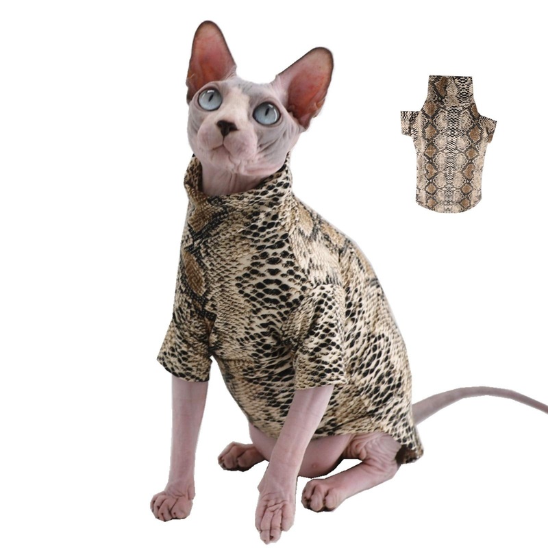 Limited Edition Cool Sphynx Hairless Cat Summer Snake Skin Pattern Cotton T-Shirts Pet Clothes, Round Collar Vest Kitten Shirts Sleeveless, Cats & Small Dogs Apparel (XL (8.8-11 lbs), Black) X-Large (Pack of 1)