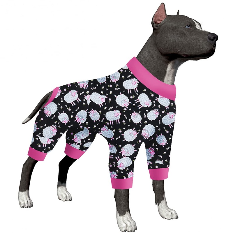 LovinPet Dog Onesie XL – Anxiety Calming Dog Jumpsuit, Lightweight Onesie, Black Sheep Print, Large Dog Pjs, Long Sleeve Pullover for Dogs/XL X-Large