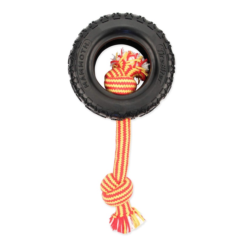 Mammoth TireBiterII with Cotton-Poly Rope  Natural Rubber Dog Toys for Extreme Chewers  Dog Toys for Extra Long Interactive Play  Aggressive Chewer Toys for Medium – Large Dogs – Large 6 Large 6″ Tire w/Cotton-Poly Rope