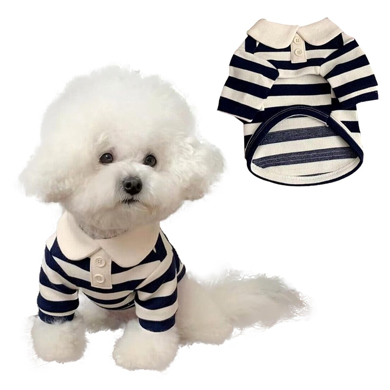 MANON ROSA Dog Clothes Cute Polo Shirt – Soft & Breathable Collared T-Shirt Summer Fall Outfits for Small Medium Dogs Cat – Great for Doggy and Kitten Photoshoots (Small,Dark Blue) Dark Blue