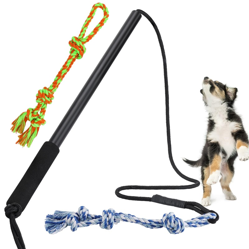 MEWTOGO Flirt Pole for Small Medium Dogs – Durable Interactive Pet Teaser Wand Dog Gifts with Adjustable Rope and 2 Dog Chew Toys, Flirt Stick Chase Toy for Outdoor Exercise Training Playing