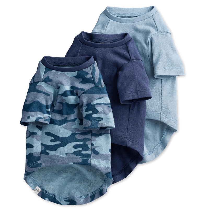 Multipack 100% Organic Cotton Dog Short Sleeve T-Shirt Pet Tees for All Breeds, Camo-Navy, Medium