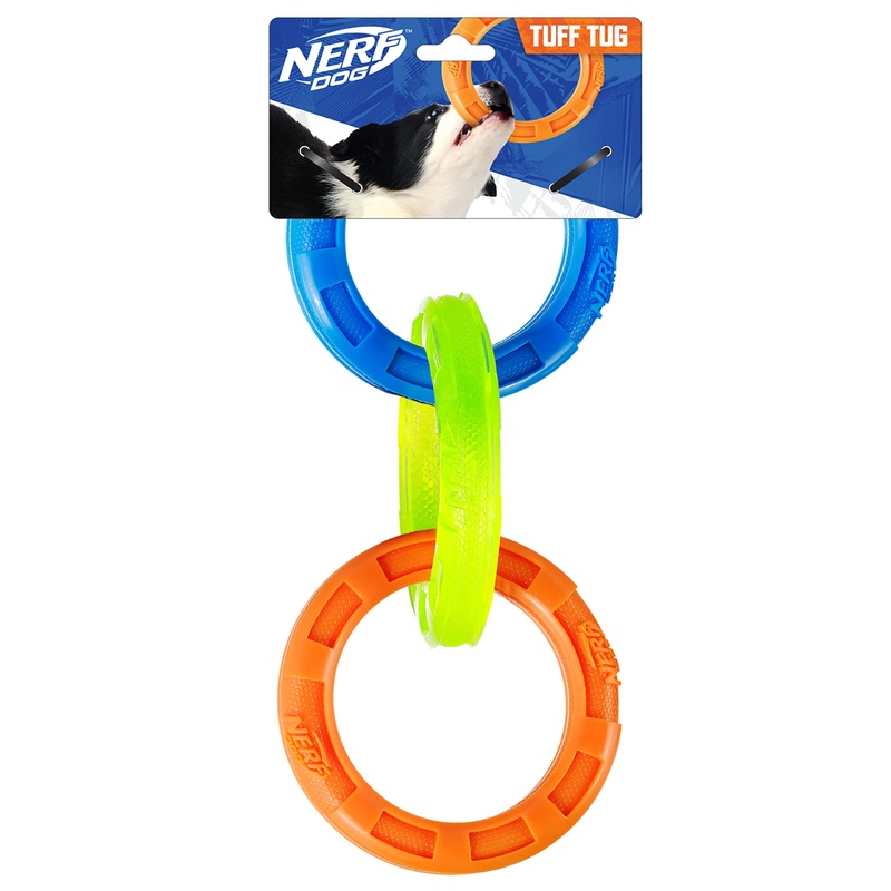 Nerf Dog 11.5in 3-Ring TPR Tug – Blue, Green & Orange