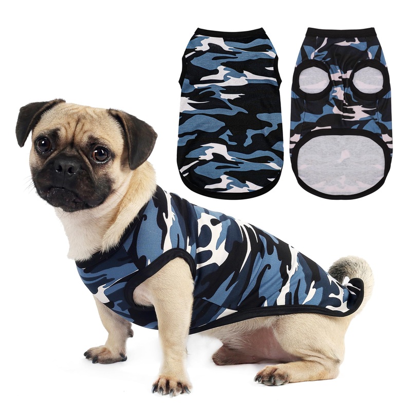 Paiaite: Stylish Sleeveless Camouflage Dog Vest for Small, Medium, and Large Breeds, Made of Polyester for Comfort, Breathability, Wrinkle Resistance, Moisture Wicking, and Elasticity Blue M