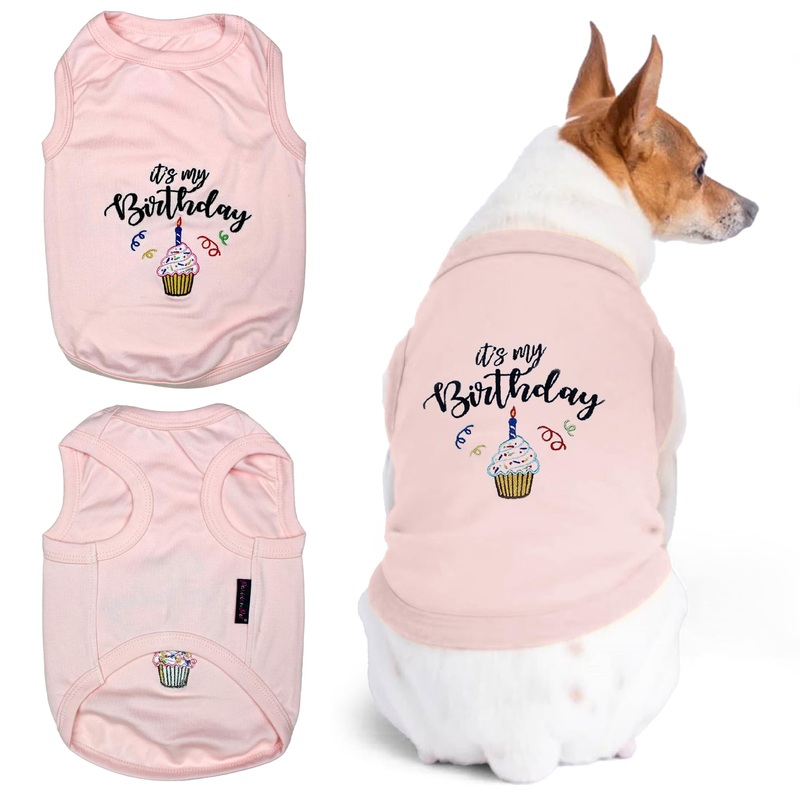 Parisian Pet Dog T-Shirt with Embroidered ‘Its My Birthday’ – Dog Birthday Girl Shirt – Sleeveless, Lightweight Pet Vest – Pink Washable Dog Shirt for Large Dogs 3XL It’s My Birthday Pink