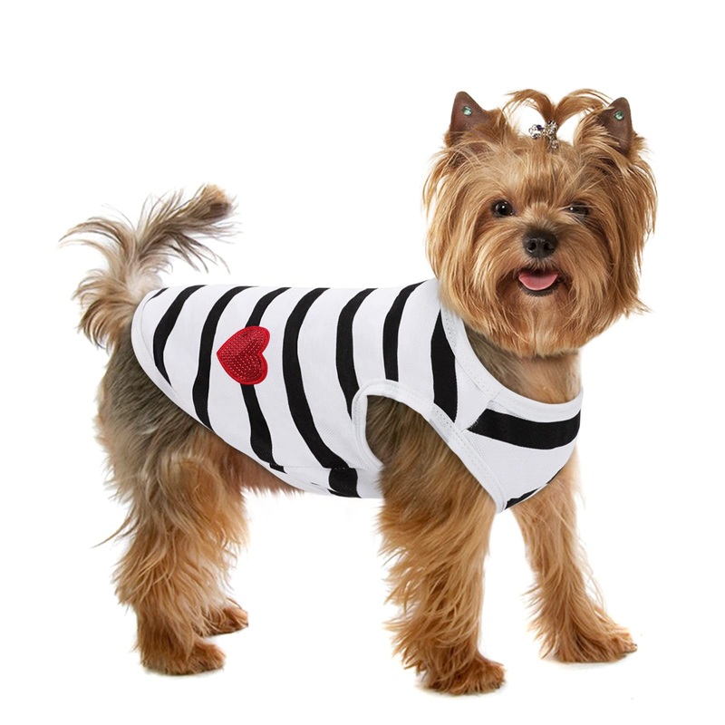 Pet Dog Striped T-Shirt Dogs Cats Cotton Vest Spring Summer Pet Apparel Tee Shirt Suitable for Small and Medium Large Pets French Bulldog Bichon White-Vest