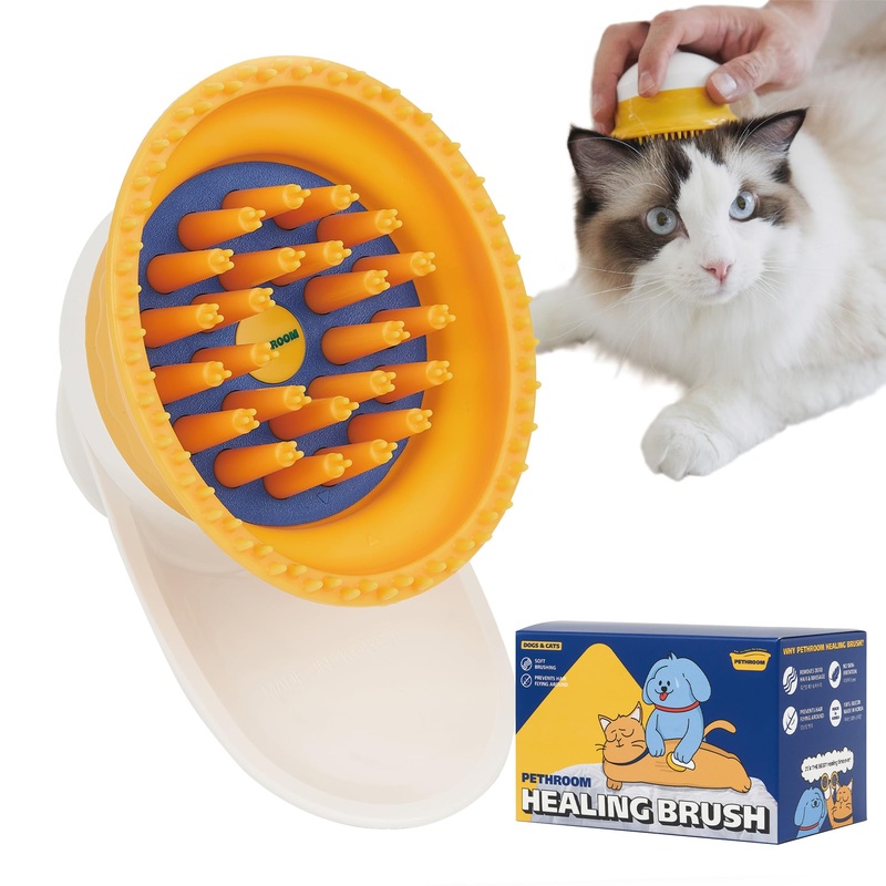 [PETHROOM] Premium Healing Silicone Grooming Brush | Safe and Gentle Deshidding Tool for Cats and Dogs | Durable and Portable Pet Brush for Long, Short, or Tangled Fur | Soft Massage Detangler