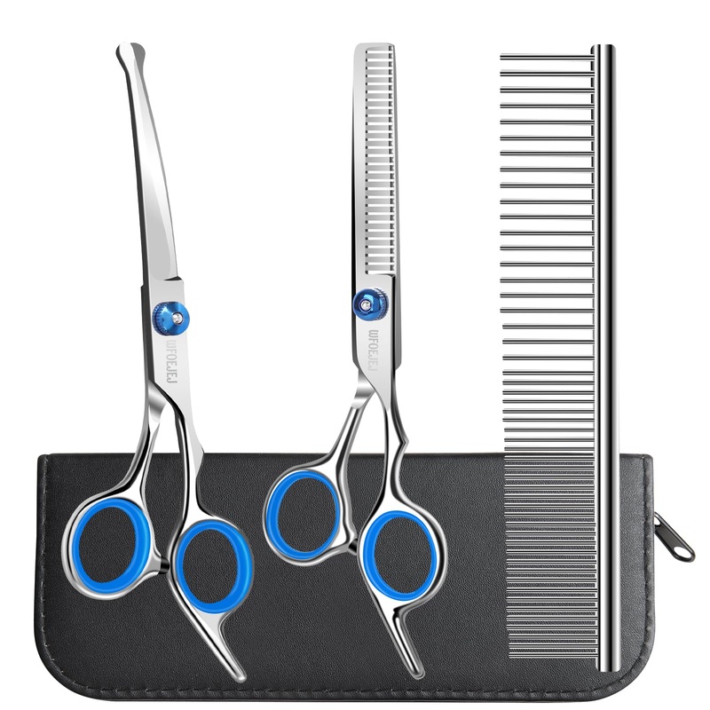Professional 3 in 1 Dog Grooming Scissors Kit with Safety Round Tips, Sharp and Durable Pet Grooming Shears for Dogs and Cats.