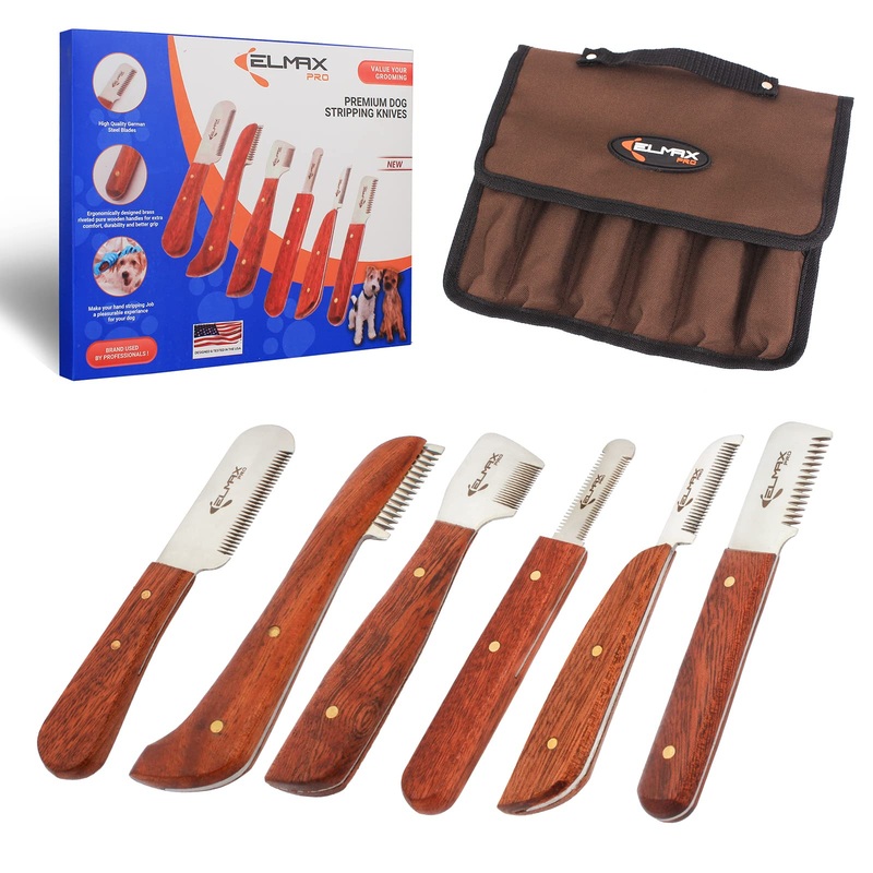 Professional Stripping Knife for Dogs (Pack of 6), Best for Removing Unwanted Undercoat, Blades are Made of Stainless Steel with Wooden Handle Grip (Right-Handed, Rosewood) Pack of 6 Rosswood
