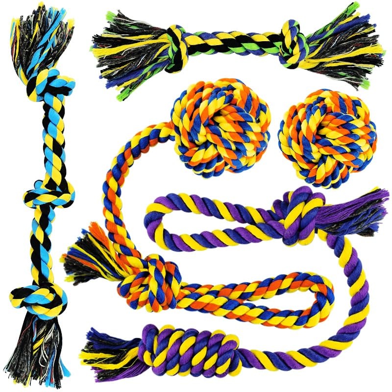 Puppy Teething Toys for Small Dogs, 5 Pack Cotton Dog Rope Toy for Small Breed Aggressive Chewers, Puppy Chew Toys for Teething, Interactive Puppy Toys Pack, with Ball, Teething Rope, Tug-Of-War 5 Pack-Small For Small Dog