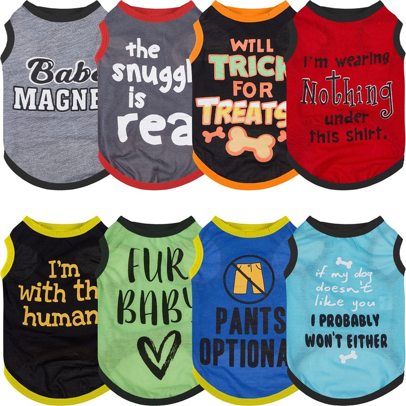 Saintrygo 8 Pieces Dog Shirts Pet Printed Clothes with Funny Letters Summer Pet T Shirts Cool Puppy Shirts Breathable Dog Outfit Soft Dog Sweatshirt for Pet Dogs Cats (Classic Pattern,Medium) Classic Pattern Medium