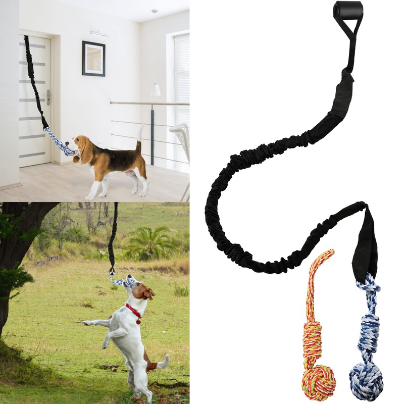Spring Pole Dog Rope Outdoor Tug of War Toy for Pitbull Medium to Large Dogs Bungee Hanging Exercise Ropes Muscle Builder Interactive Toys (Dog Rope Toys) Black Spring Pole Dog Rope Toys