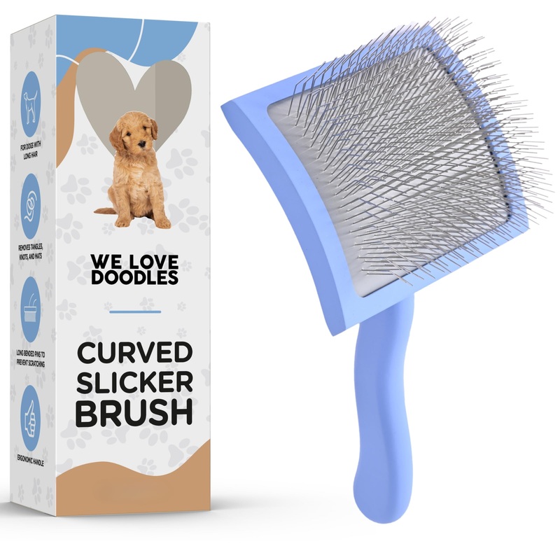We Love Doodles Grooming Curved Slicker Brush for Long-Haired Dogs – Poodle, Golden Doodle, and Dematting (Large) Large Curved