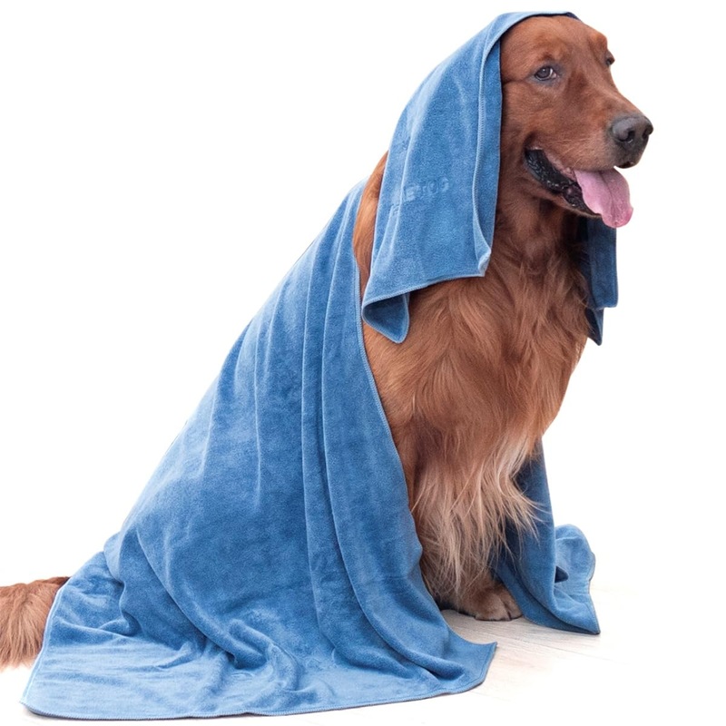 2-PCS Fast Drying Dog Towels – 56 x 28 Inch Ultra Soft & Absorbent Large Dog Towel with 30 x 14 Inch Daily Use Paw Towel – 100% Microfiber Pet Bath Grooming Towels for Dogs Cats, Blue XL:56×28 Inch + S:30×14 Inch