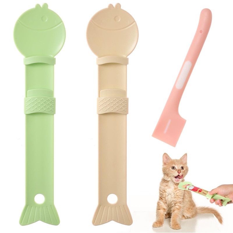 3 PCS Cat Treat Spoon, Cat Strip Feeder Spoon, Cat Spoon for Wet Treats Dispense, Cat Food Spoon Cat Stripe Squeeze Spoon, Multifunctional Lickable Treat Feeding