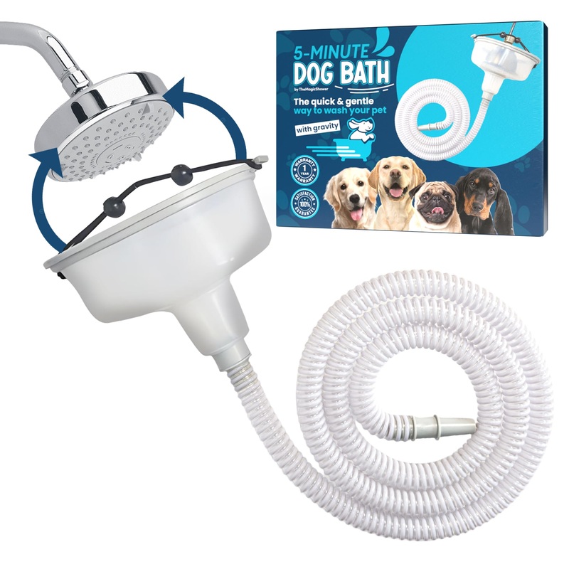 5-MinutePetBath Low Stress Dog Shower Attachment for Shower Head, Portable Pet Wash Station, Dog Washing Kit, Pet Shower Attachment, Epsom Salt Dog Spa, Shower Hose Attachment, Dog Wash – Clear Translucent White