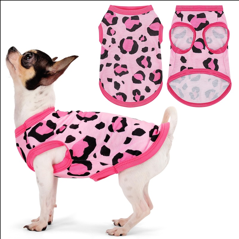 Adorable Pink Leopard Dog Shirt: Lightweight Polyester Cartoon Puppy Vest, Small Medium & Large Dog T-Shirt, Summer Pet Clothes, Cute Dog Apparel, Breathable Dog Tank Top M