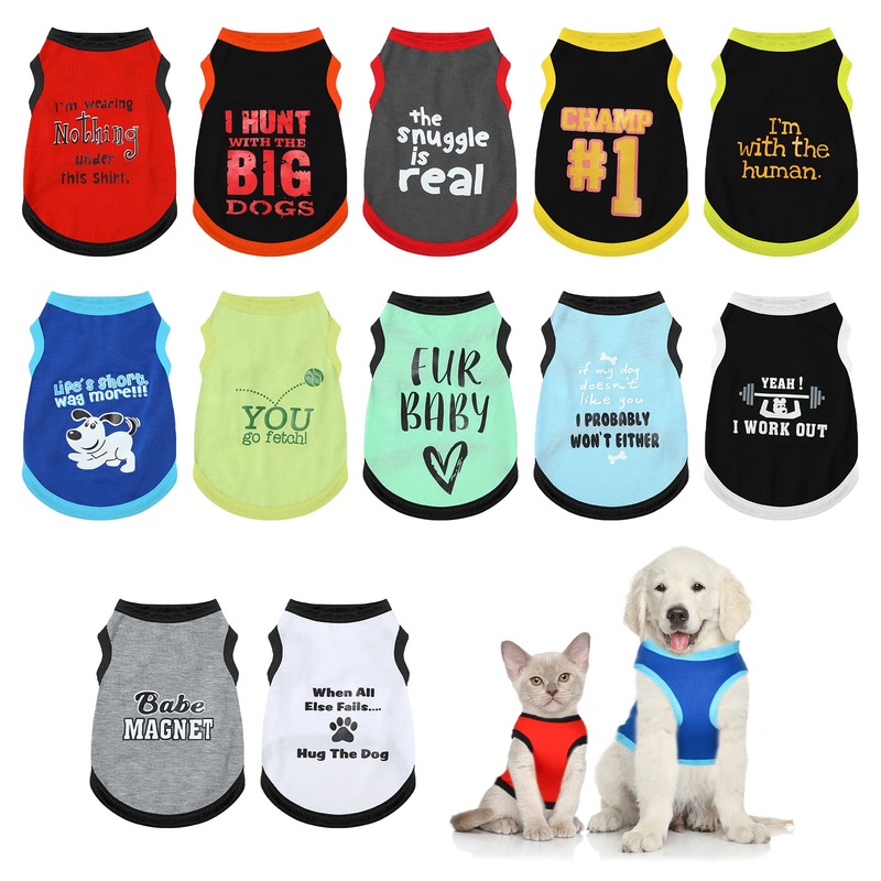 BBTO 12 Pieces Dog Shirts Pet Printed Clothes with Funny Letters Summer Pet T Shirts Cool Puppy Shirts Breathable Dog Outfit Soft Dog Sweatshirt for Pet Dogs Cats Accessories, 12 Styles (Medium) Medium