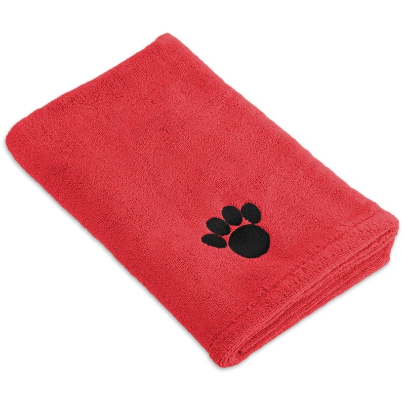 Bone Dry Embroidered Pet Grooming Towel Collection, Absorbent Microfiber X-Large, 41×23.5, Red