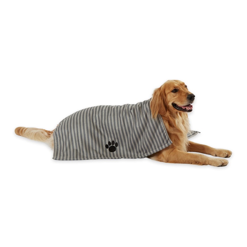 Bone Dry Pet Grooming Towel Collection Absorbent Microfiber X-Large, 41×23.5″, Striped Gray