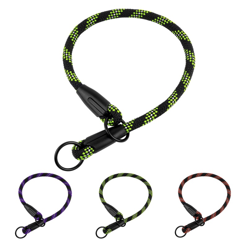 BronzeDog Rope Pro Training Dog Collar Braided No Pull Quick Release Round Lead Collars for Dogs Small Medium Large Puppy (XL – 23.6″ Long, Green) XL – 23.6″ Long