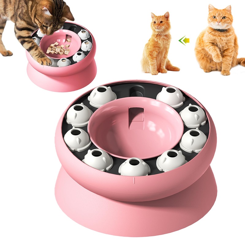 Cat Slow Feeder, Raised Cat Dog Food Bowls with Stand,Cat Puzzles Feeder Rotating Slow Feeder,Non-Slip Food Bowls Slow Eating Cat Feeder Preventing Choking (Pink) pink