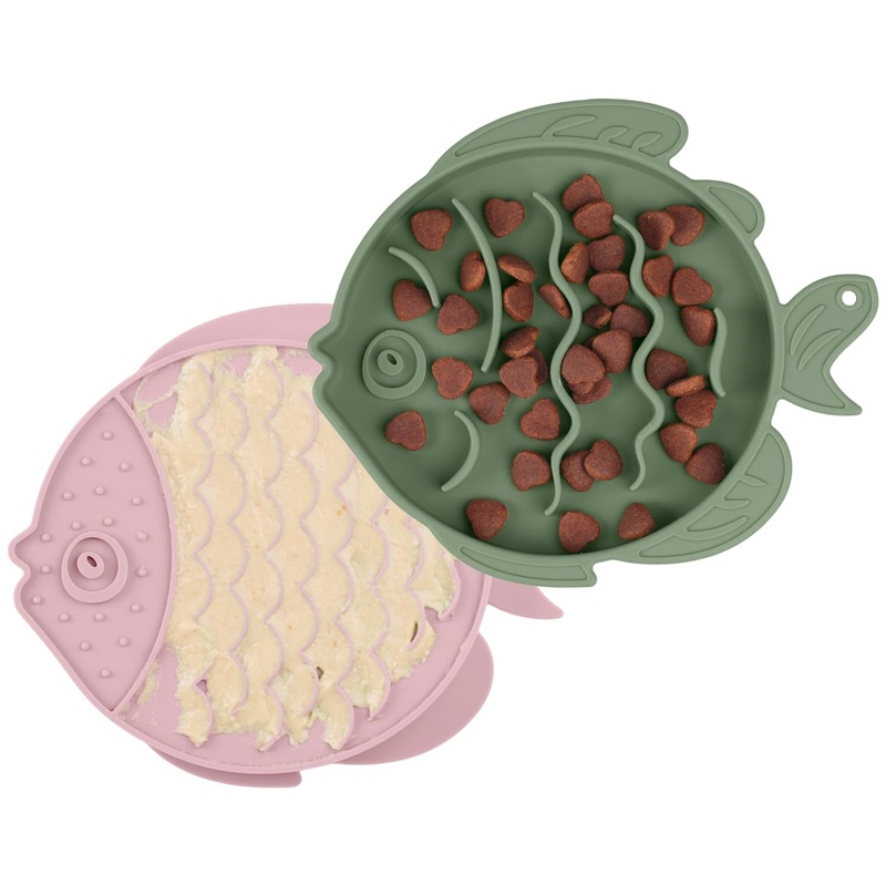 Coomazy 2-Pack 2-in-1 Silicone Slow Feeder Dog Cat Bowls & Lick Mat, Interactive Puzzle Toy for Pets Food Training, Keeps Dogs Cats Busy, Prevents Puppy Kitty Overeating (Avocado/Pink, 1.2 Cup)