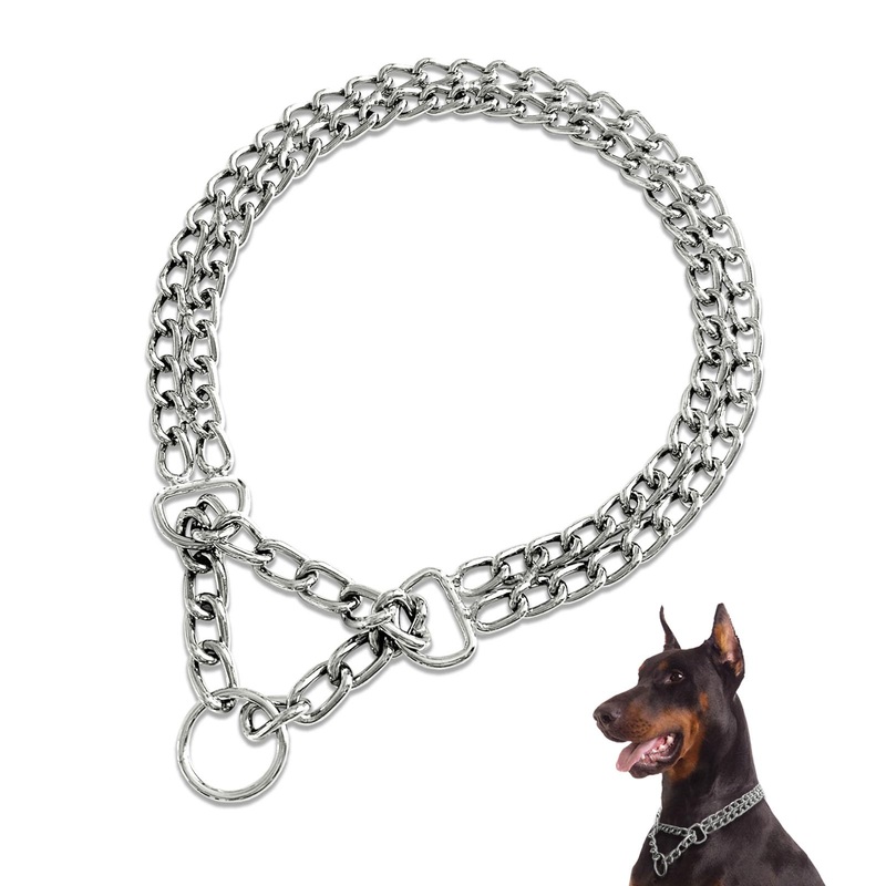 Dog Chain Collar Metal Martingale Collar Anti Chew Training Collars Chew Proof Dog Slip Collar Chrome Plated Double Link Dog Collar for Small Medium Large Dogs (Medium for Neck 16-19”) Medium(suit for neck 16-19”)