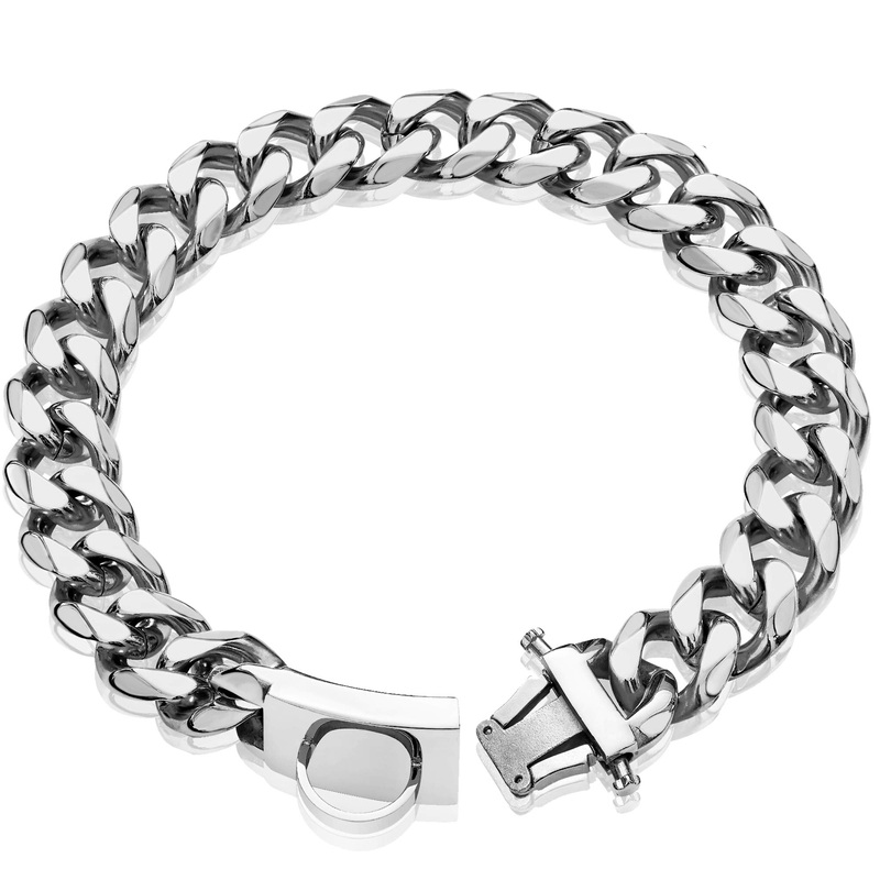 Dog Chain Collar Walking Metal Collar with Design Secure Buckle Cuban Link Strong Heavy Duty Chew Proof for Large Dogs(19MM, 22″) 22 Inch