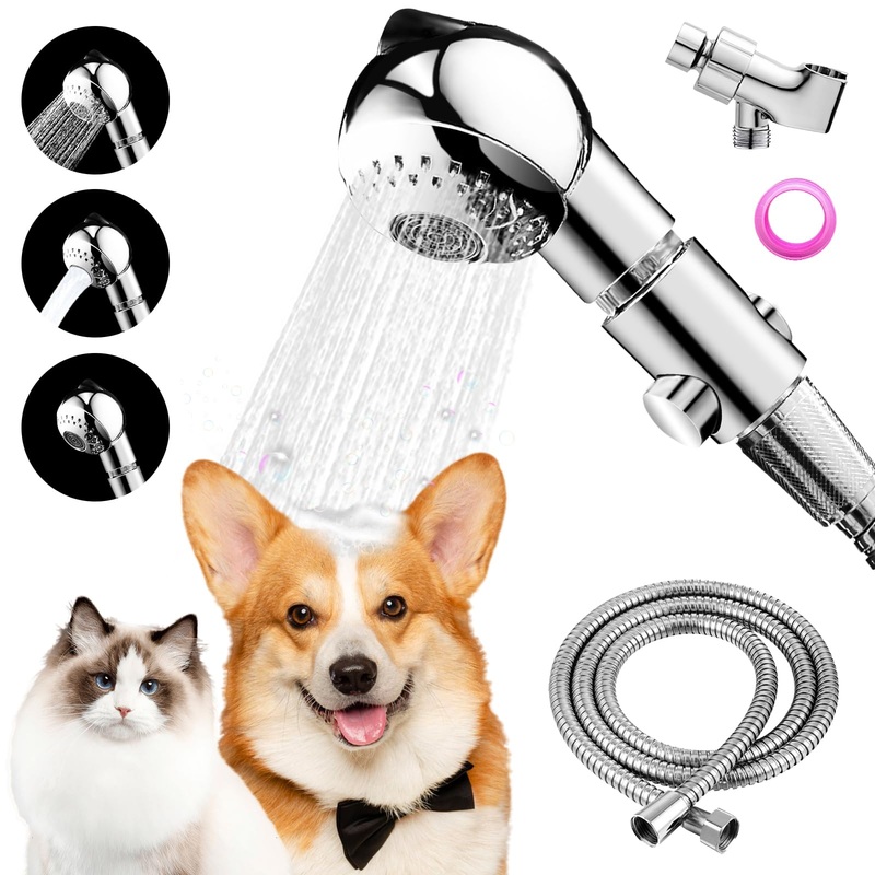Dog Shower Attachment with On/Off Switch – Dog Bath Gently Washing the Dog/Baby, Indoor Shower Dog Wash Sprayer Kit3 Spray Settings 79 Inch Stainless Steel Hose for Pet Care
