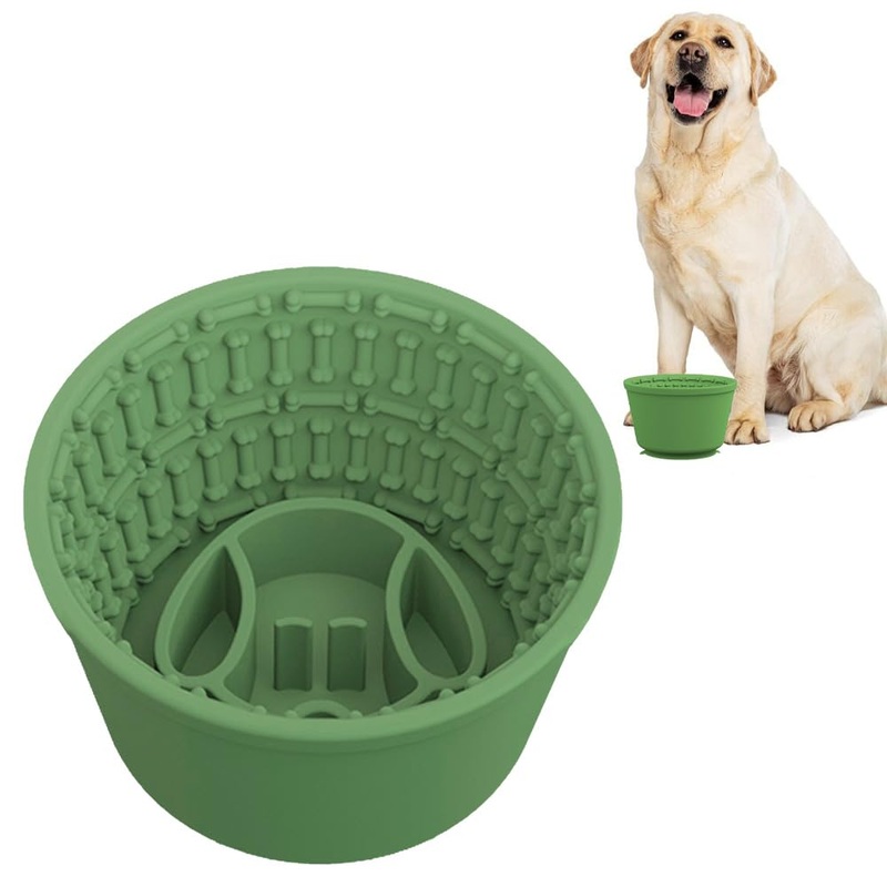 Dog Slow Feeder Lick Bowl, Non-Slip Dog Slow Feeder Lick Bowl for Large Breed, Distraction, Slow Feeder Dog Bowl for Anxiety Relief & Enrichment (Green, L) Green