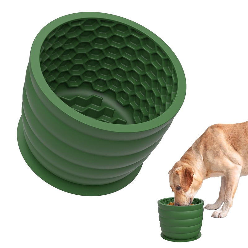 Dog Slow Feeder Lick Bowl with Suction Cup – Honeycomb Dog Lick Mat for Anxiety Relief – Non-Slip Cylindrical Pet Licking Bowl for Grooming, Training – BPA Free Silicone for Small to Large Dogs
