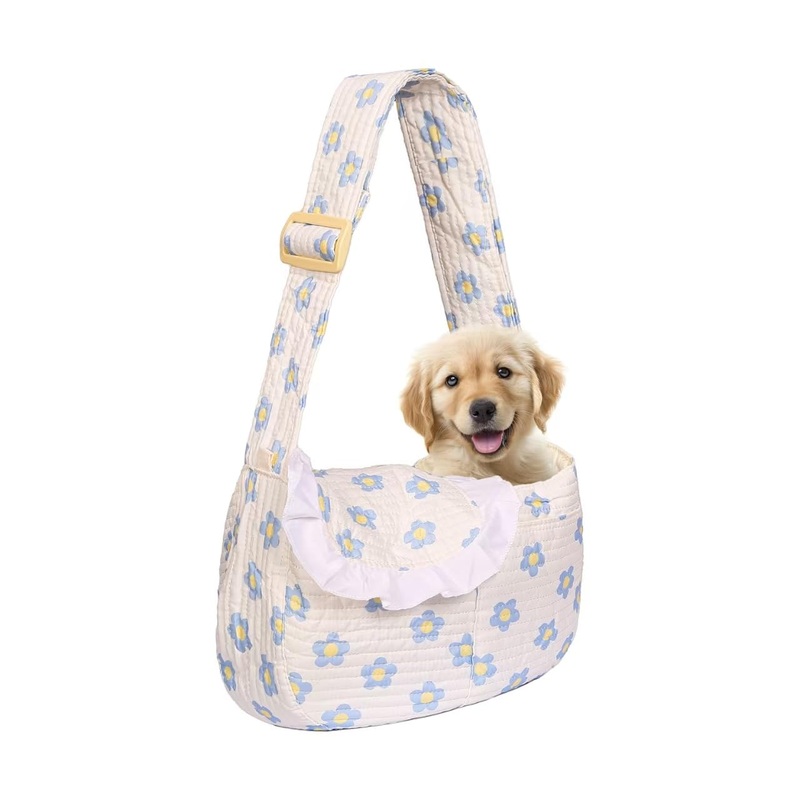 Floral Print Pet Carrier Bag for Small Dogs and Cats, Hands-Free Design Pet Bags(Blue Floral, Small) Blue floral