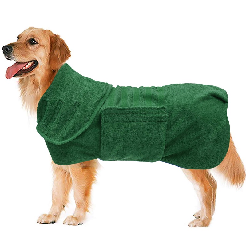 Geyecete Dog Drying Coat -Dry Fast Dog Bag – Dog Bathrobe Towel – Microfibre Fast Drying Super Absorbent Pet Dog Cat Bath Robe Towel,Luxuriously Soft-Green-M Medium Green