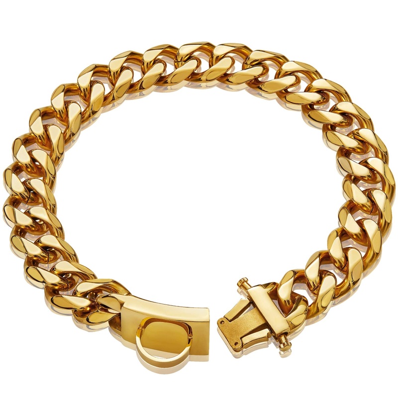 Gold Dog Chain Collar Walking Metal Chain Collar with Design Secure Buckle,18K Cuban Link Strong Heavy Duty Chew Proof for Large Dogs(19MM, 20″) 20 Inch (Pack of 1)