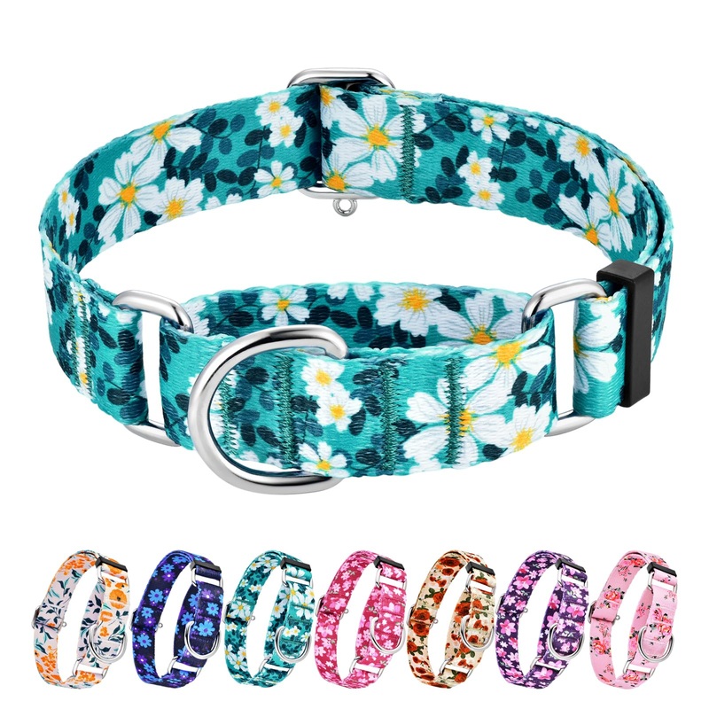 Hikiko Martingale Collar for Dogs with No Buckle Floral Daisy Dog Collars Soft Nylon No Pull Dog Collar for Large Dogs,Green Flower,L Green Flower