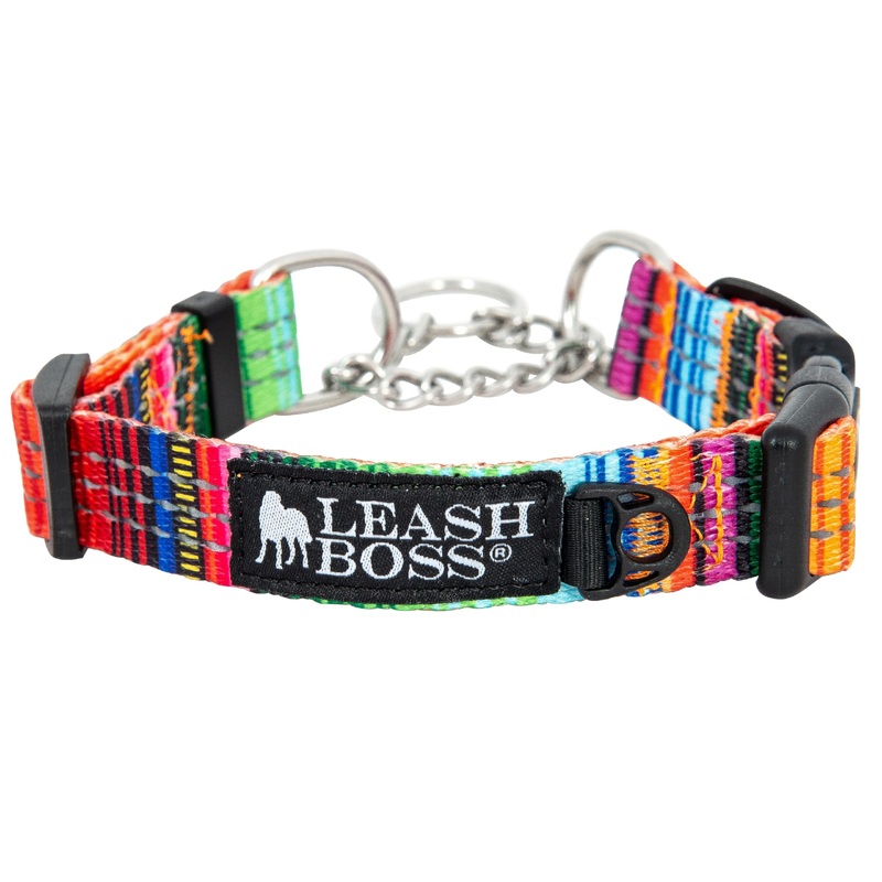 Leash Boss Martingale Collar for Dogs – Steel Chain | Reflective Nylon Dog Collar for Large Dogs, Medium and Small Dogs | No Pull Pet Training Collar Small Large (19-24.5″ Neck x 1″ Wide) Orange – Blanket