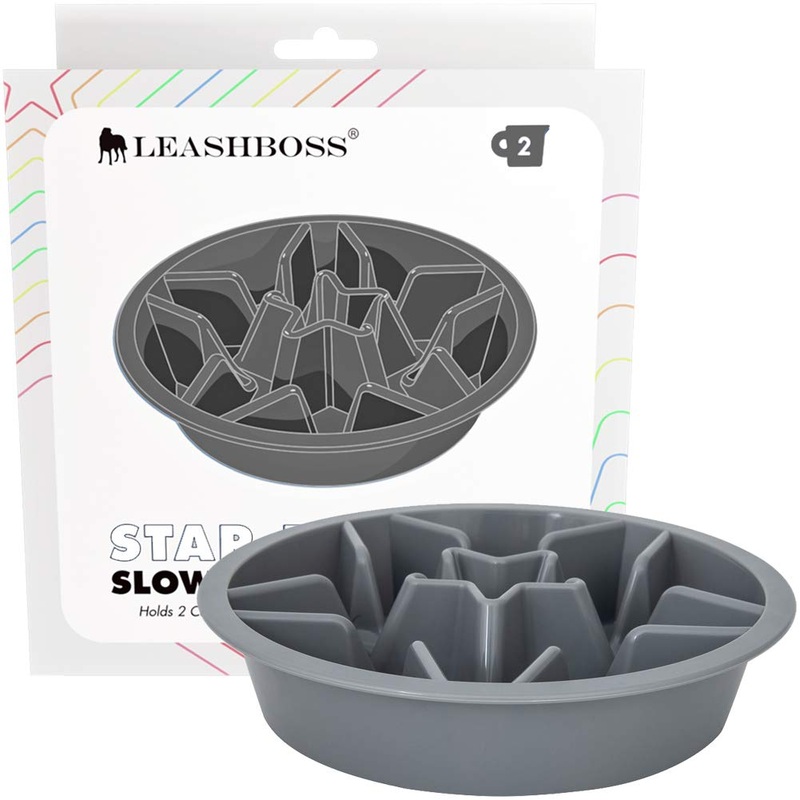 Leash Boss Slow Feeder Dog Bowls – Cup Maze Puzzle Slow Feeder Dog Bowl with 2 Cups – With 7.5-8 Inch Feeder Holes – Dog Bowl Slow Feeder – Slow Feeding Dog Bowl for Large, Medium & Small Sized Breeds 2 Cup – 7.5-8 Inch Feeder Holes Gray