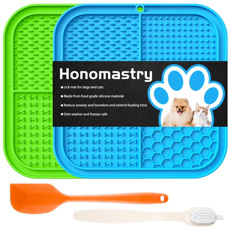 Licking Mat, Premium Lick Pad with Suction Cups for Dog Anxiety Relief, Slow Feeder Dog Bowls, Bathing, Grooming and Training, 2 Pack (Green and Blue) Blue, Green