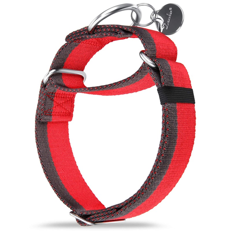 Martingale Collar 1.5 Inch Wide 1200D Extra Strong Nylon Dog Collar, No Pull Heavy Duty Dog Collar with 2-Color Stripe for Medium to XLarge Dogs (Medium, 1 1/2 Inch Wide, Red & Grey) Medium, 1 1/2 Inch Wide