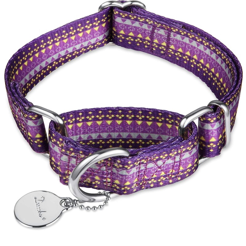 Martingale Collar Dog Collar No Pull Pet Collar Heavy Duty Dog Martingale Collars Silky Soft with Unique Pattern for Medium and Large Dogs (Medium, 1 Inch Wide, Dark Purple & Yellow) Medium, 1 Inch Wide