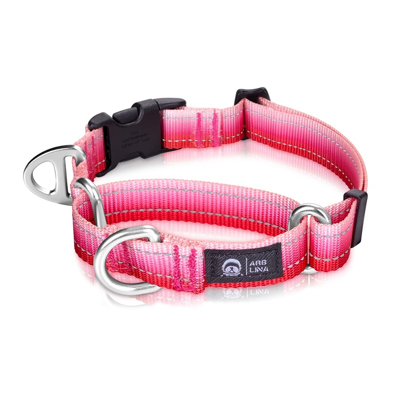Martingale Dog Collar Pink Light-Reflective Polyester Collars for Dogs Whippets, Greyhounds, Saluki, American Bully, No-Pull No-Escape Safety Training Heavy Duty Adjustable Collars -S Pink S