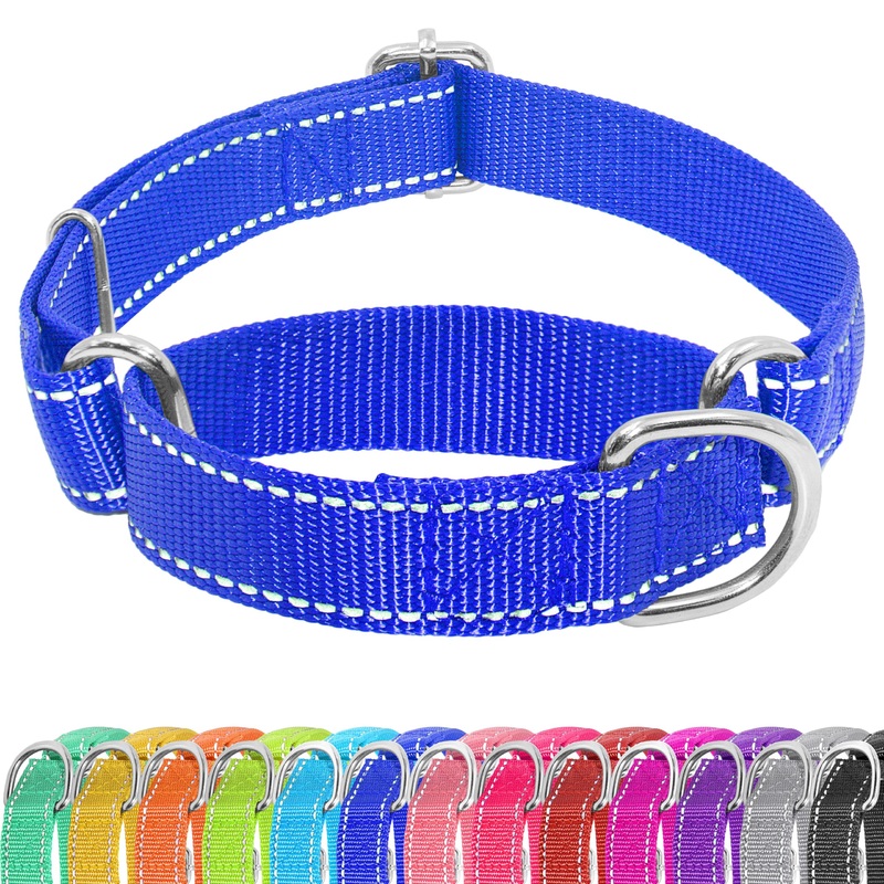 Martingale Dog Collar, Slip Martingale Collar with No Buckle, Adjustable Pet Trainning Collar for Small Medium Large Dogs, Reflective Heavy Duty Nylon No Pull Martingale Collar, M, Navy Blue Medium(Length:15-21”, Width:1”)