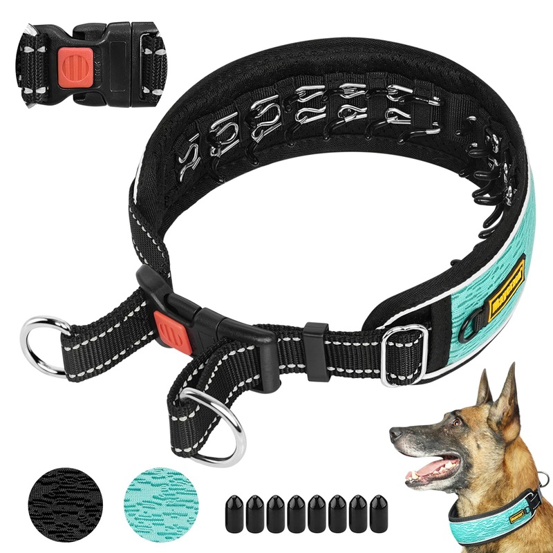 Martingale No Pull Dog Collar for Large Medium Dogs Pitbull German Shepherd Rottweiler, Patented Reflective Anti Pull Dog Collar with Buckle, Adjustable Dog Walking Collar No Pull for Training Hiking Large,2.5mm,18”-22″Neck Cyan