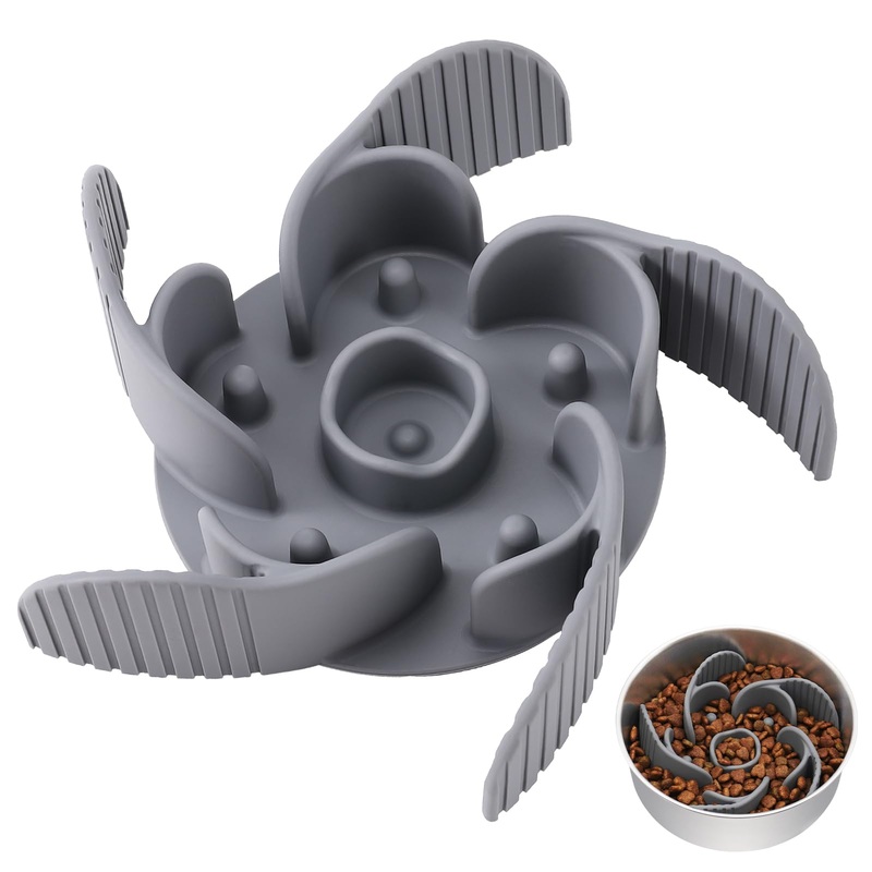 MateeyLife Slow Feeder Dog Bowls Large Breed & Medium Breed with Suction Cups Cuttable Dog Slow Feeder Bowl, Slow Feeder Insert Fits Dog Bowls Slow Feeder with Metal Slow Feeder Dog Bowl (Gray) A/Gray