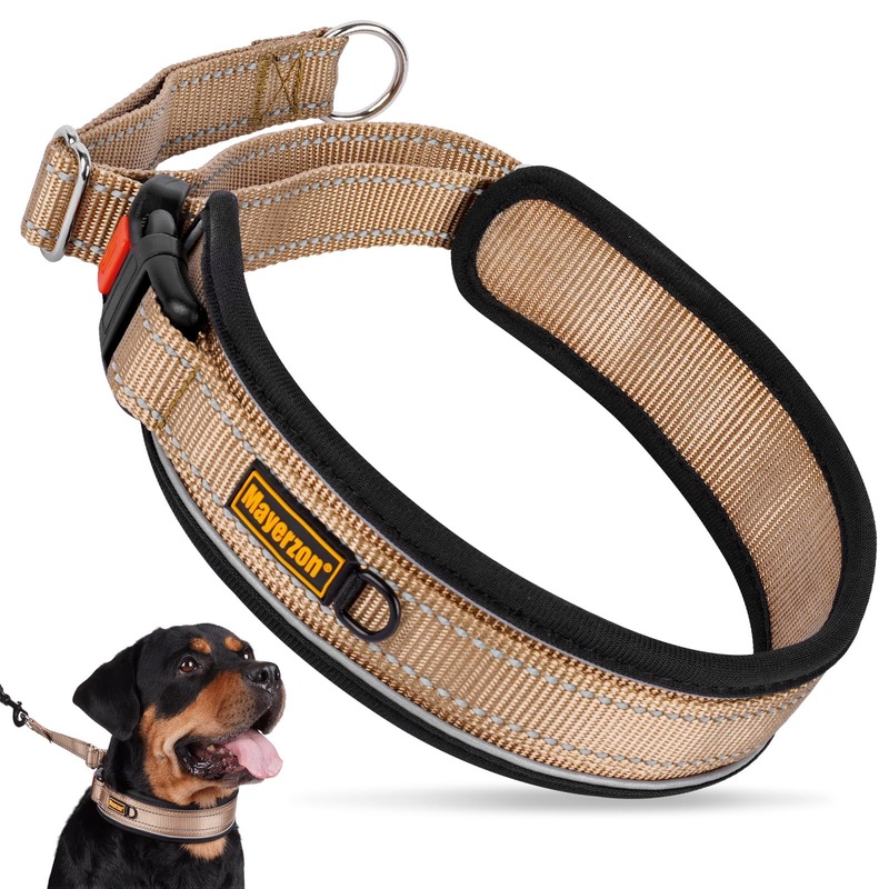 Mayerzon Martingale Collar for Large Medium Dogs, 2 Inch Wide Reflective Walking Collar for Pitbull German Shepherd Rottweiler Doberman, Adjustable Nylon No Pull Dog Collar with Buckle for Training Brown M