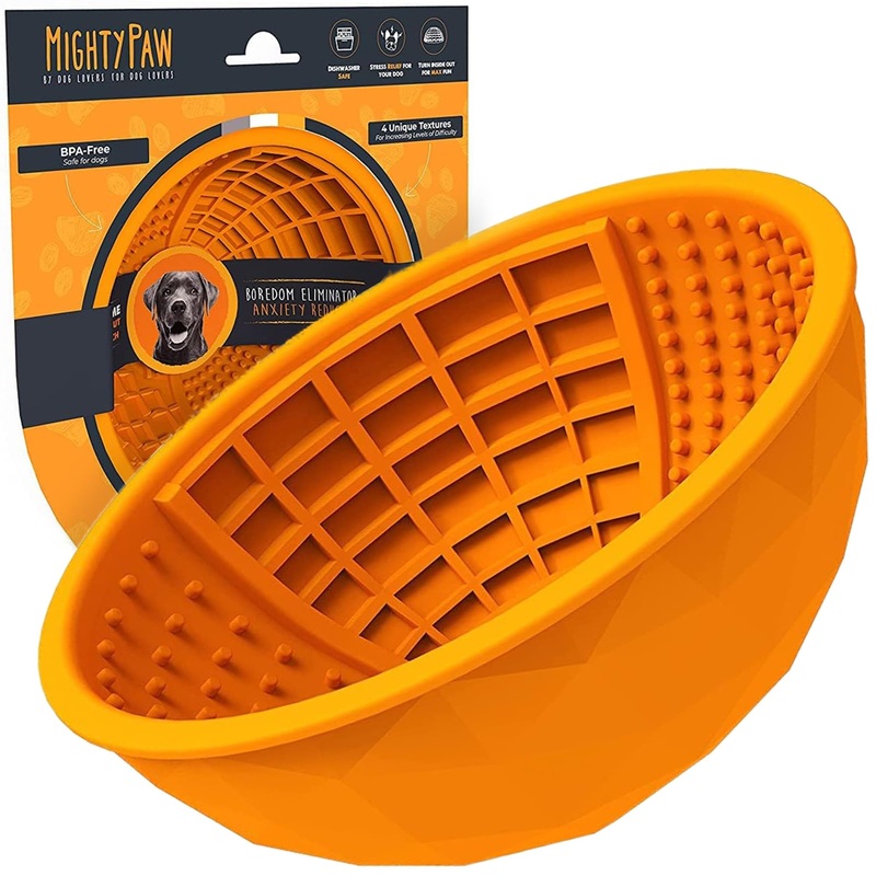Mighty Paw Dog Slow Feeder Bowl – Interactive BPA-Free Silicone Lick Bowl for Dogs – Easy to Clean, Keeps Dogs Entertained, Provides Mental Enrichment Orange