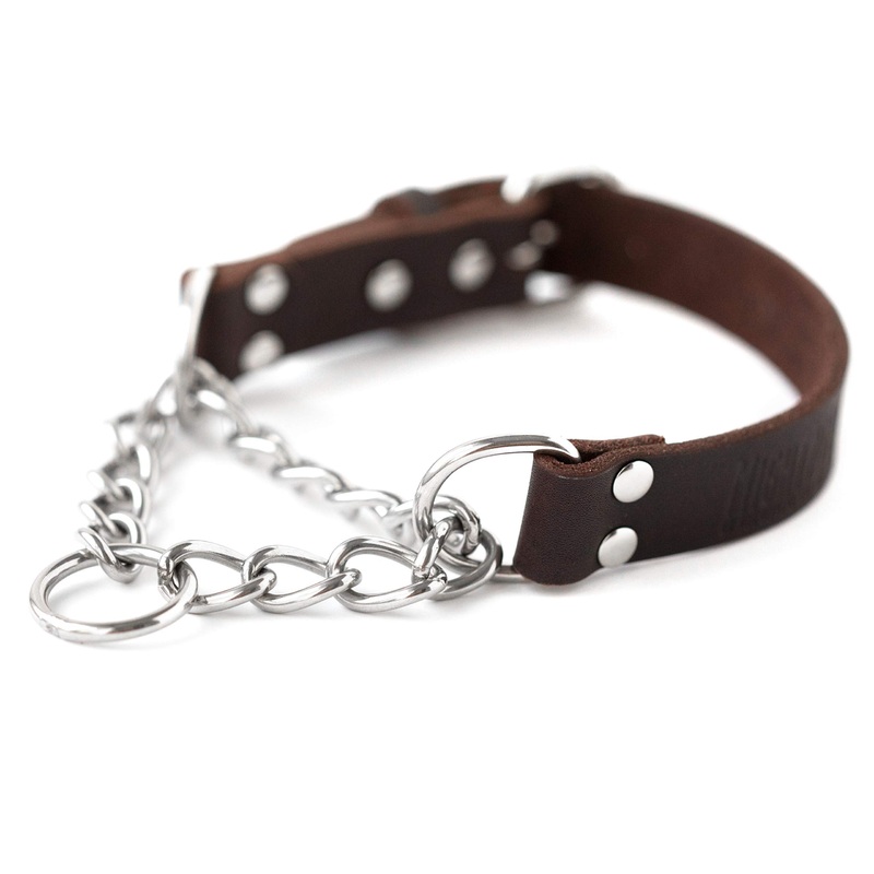 Mighty Paw Martingale Dog Collar – No Pull Design – Dog Collar for Pulling – Stainless Steel Training Collar – Limited Chain Cinch Training – Leather Collars for Dogs – Brown Dog Collar – Medium